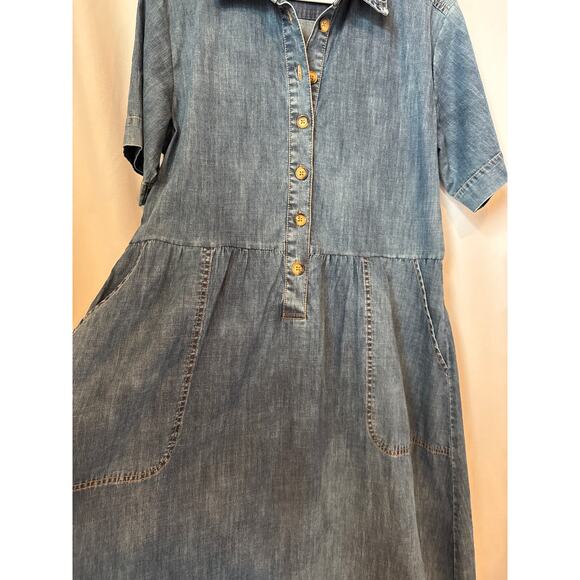 Lilla P blue Denim collared midi dress button front short sleeves small - Picture 12 of 13